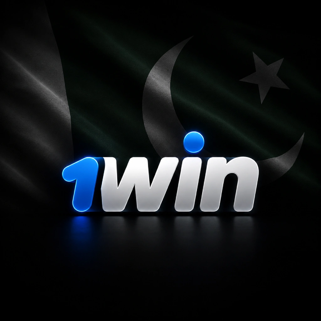1win brand logo on a black background with a subtle Pakistan flag in the dark